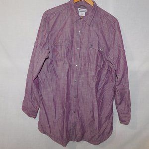 Columbia Womens 1X Purple Cotton Shirt Dress Snap Front Roll Tab Sleeve Chambray